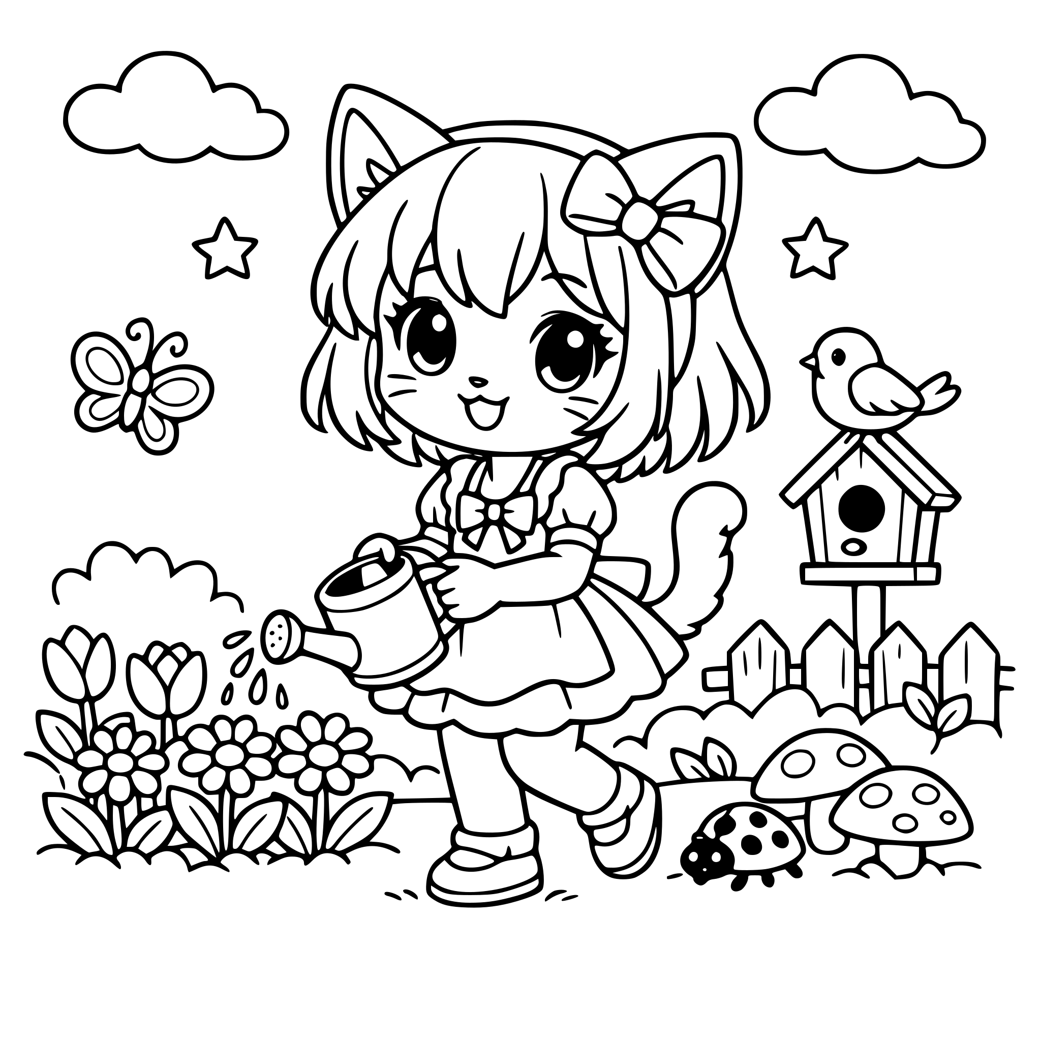 Cute cat girl In garden