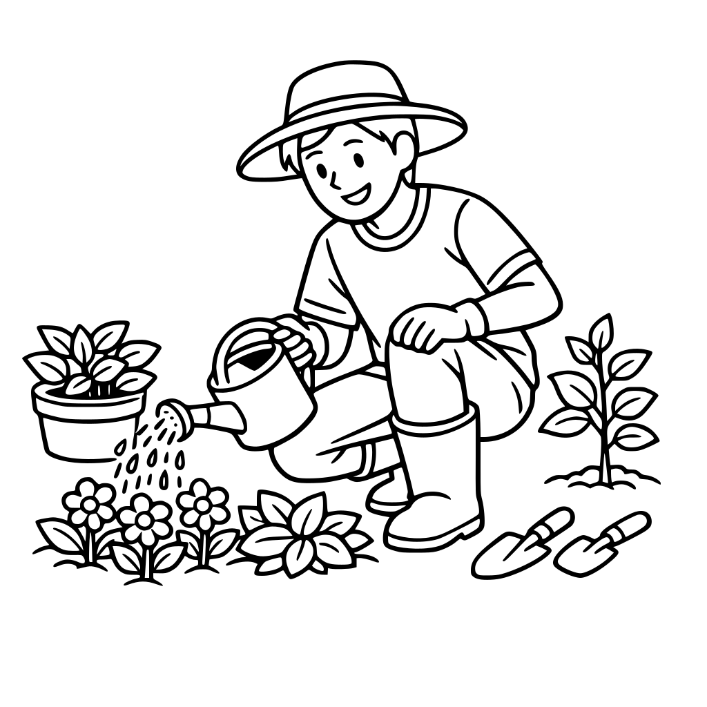 คนกำลังรดน้ำต้นไม้