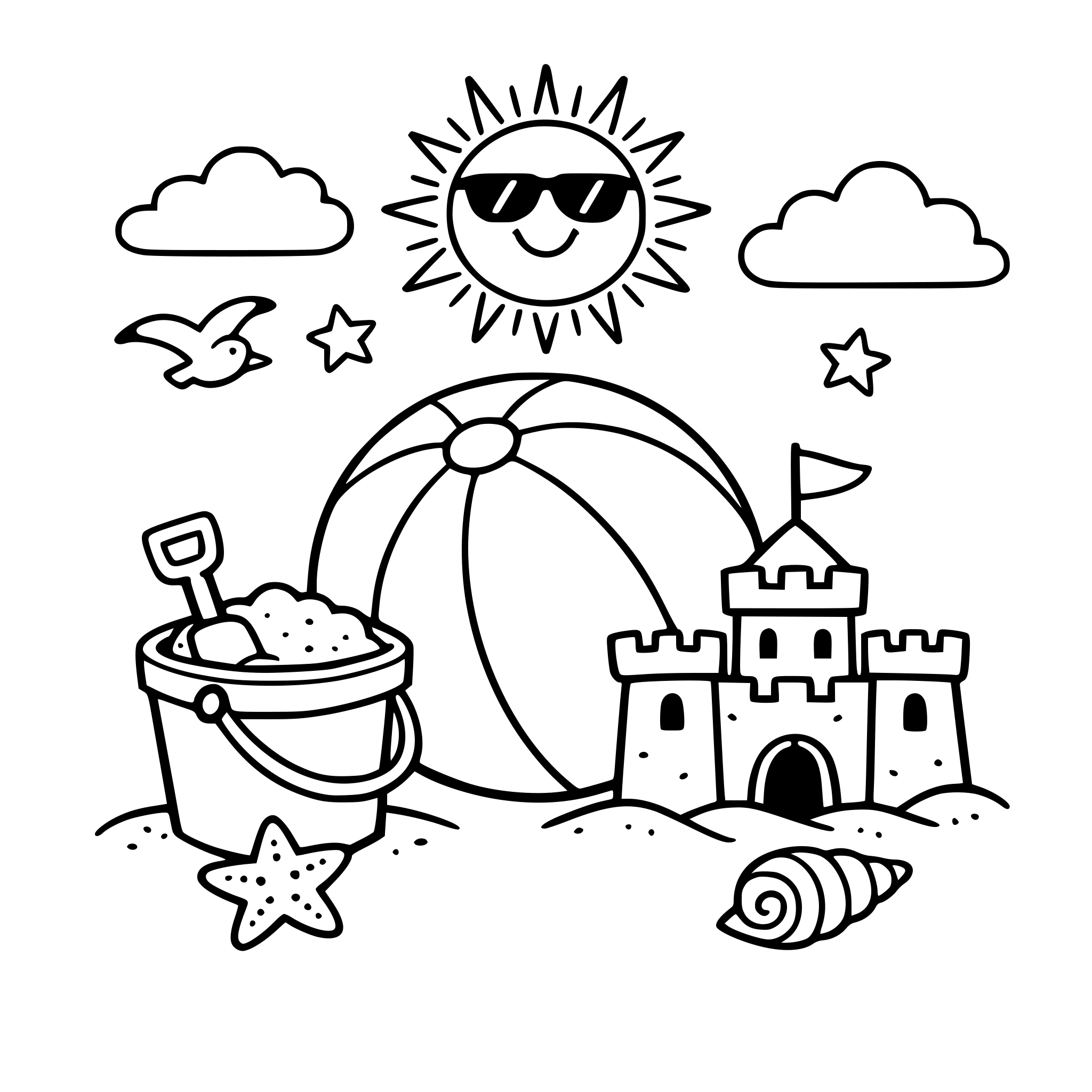 coloring book for school age kids with a single item per page representing summer