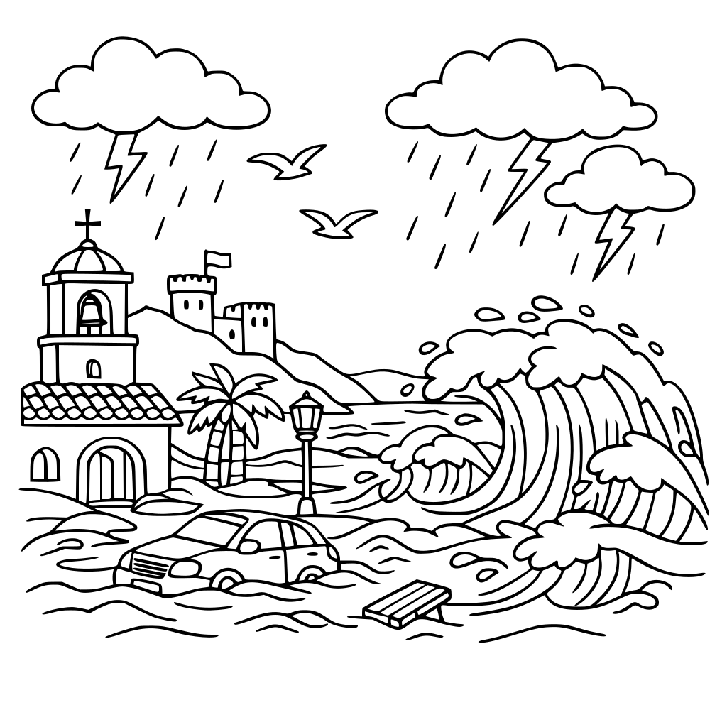 Storm in Spain with floods and waves