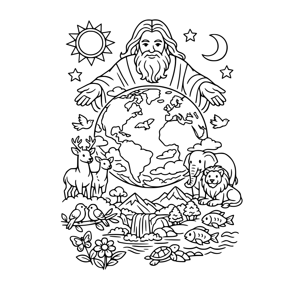 Create an image from the sentence "God created the world and everything in it."