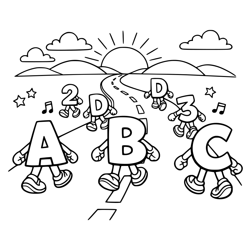 Uma estrada com letras e numeros caminhando