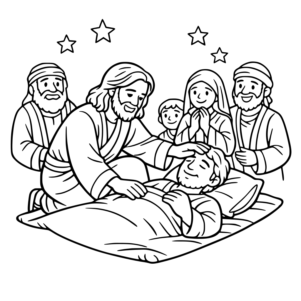 Mewarnai gambar Yesus menyembuhkan orang sakit