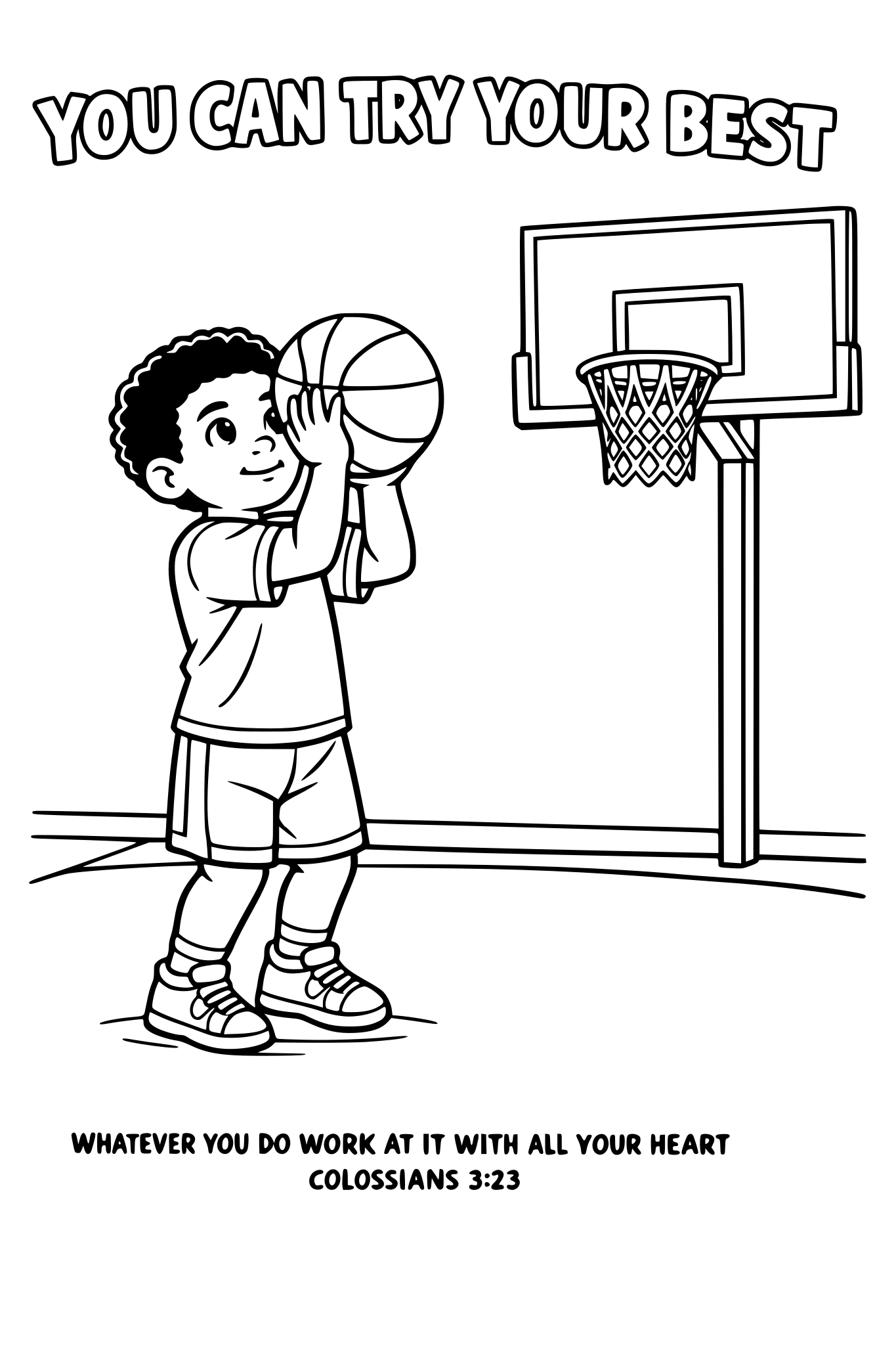 Black and white coloring page, simple kids line art, one chi