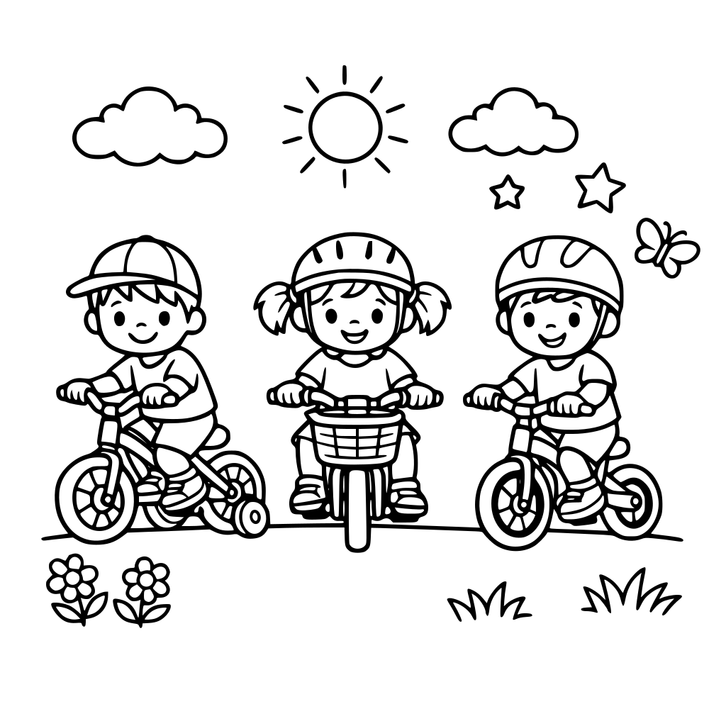 dzieci w wieku przedszkolnym jadą na rowerach