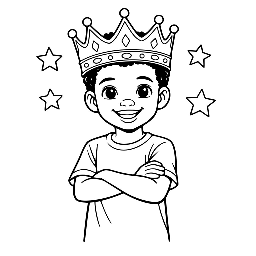 Jeune garçon noir portant fierement une couronne