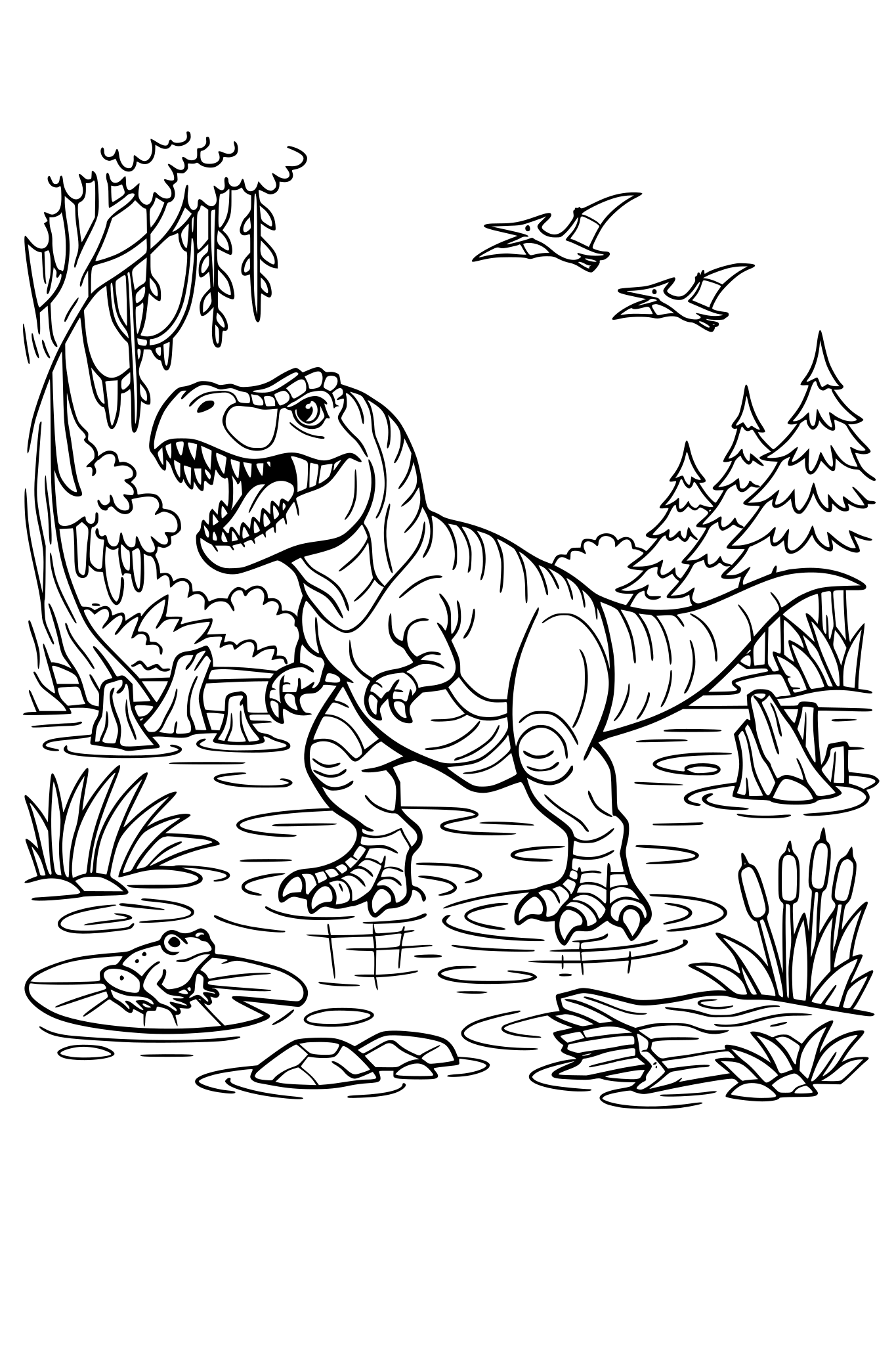 Tyranozaur w lesie na bagnach