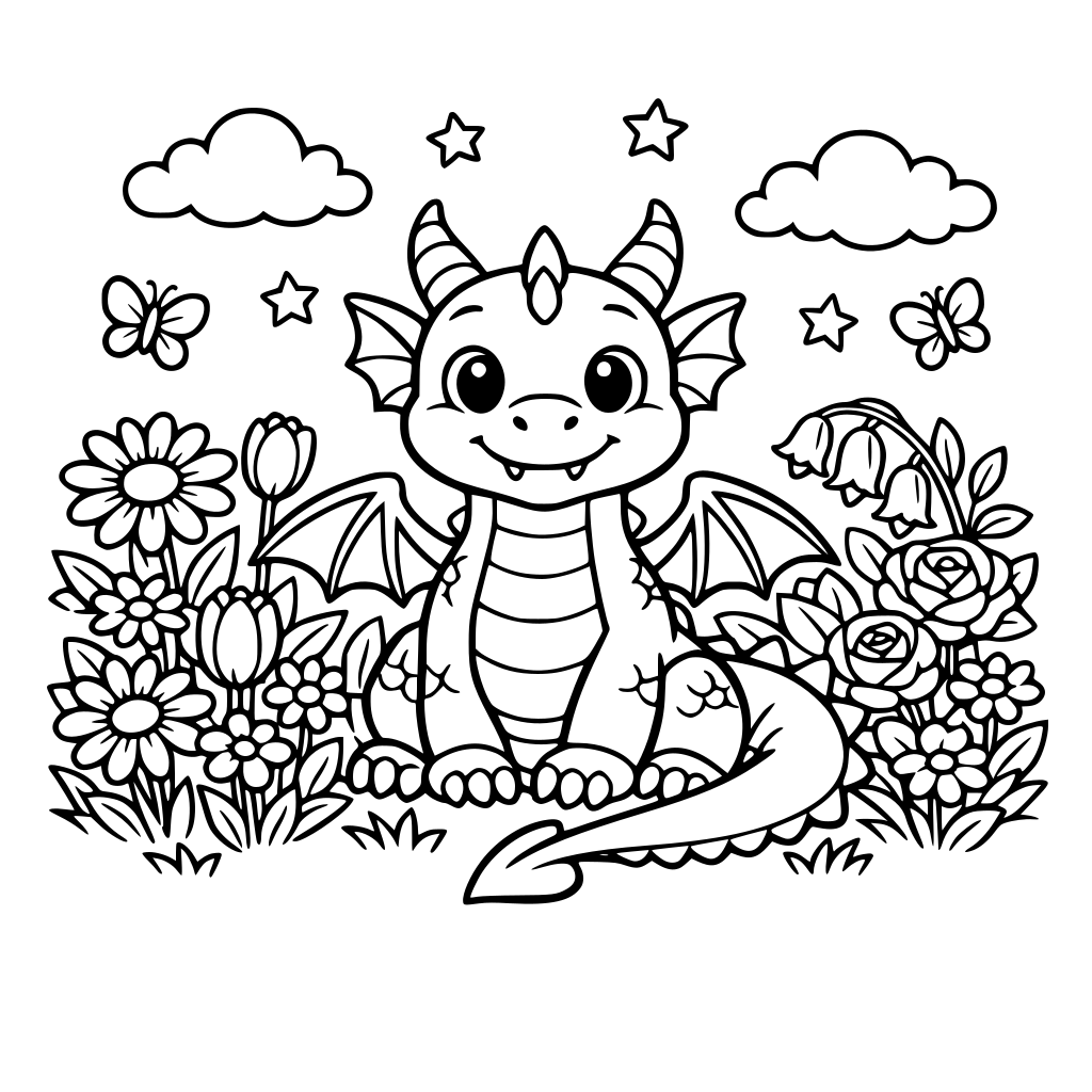 Một chú rồng thân thiện trong vườn hoa