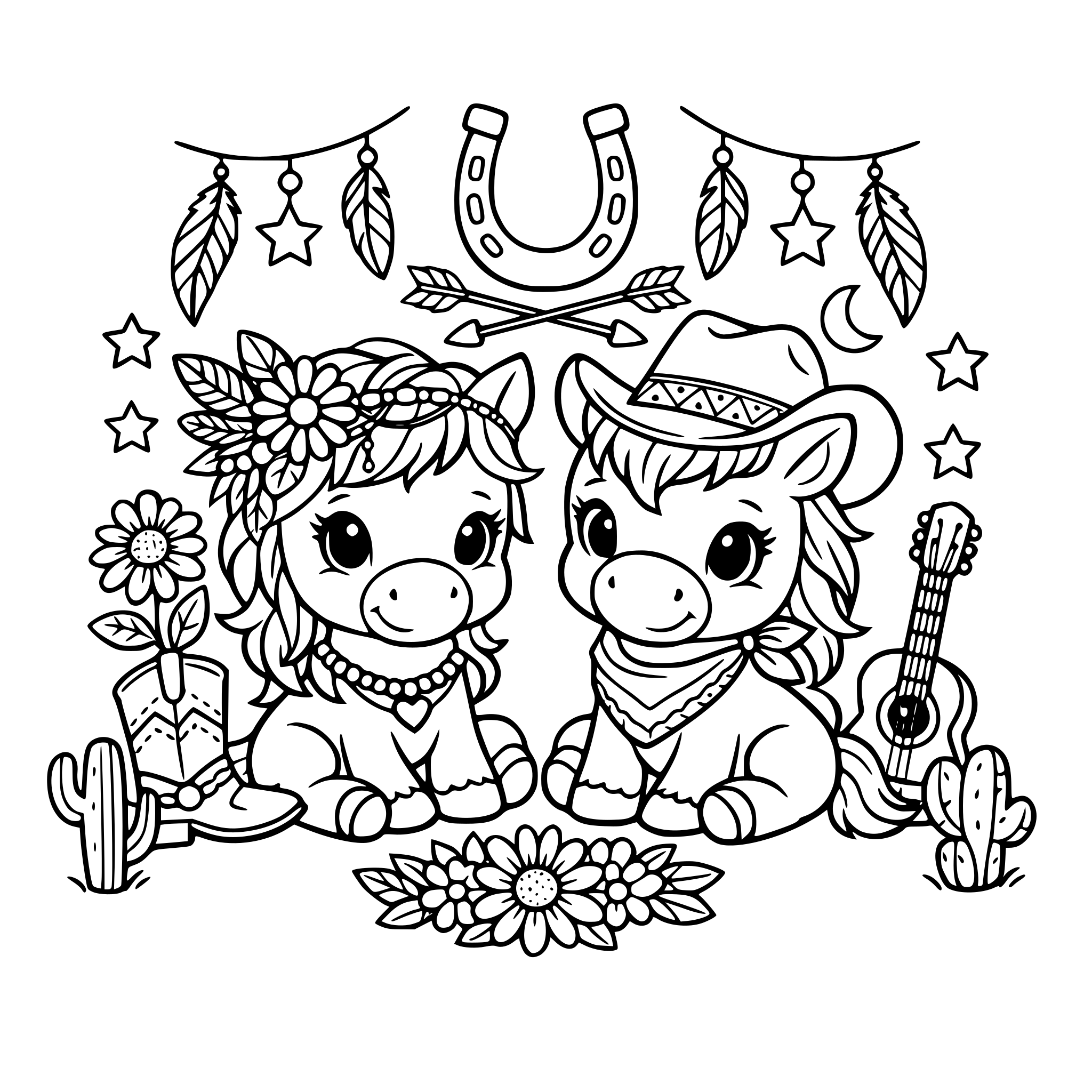 boho, flowers, western style, horses, cute