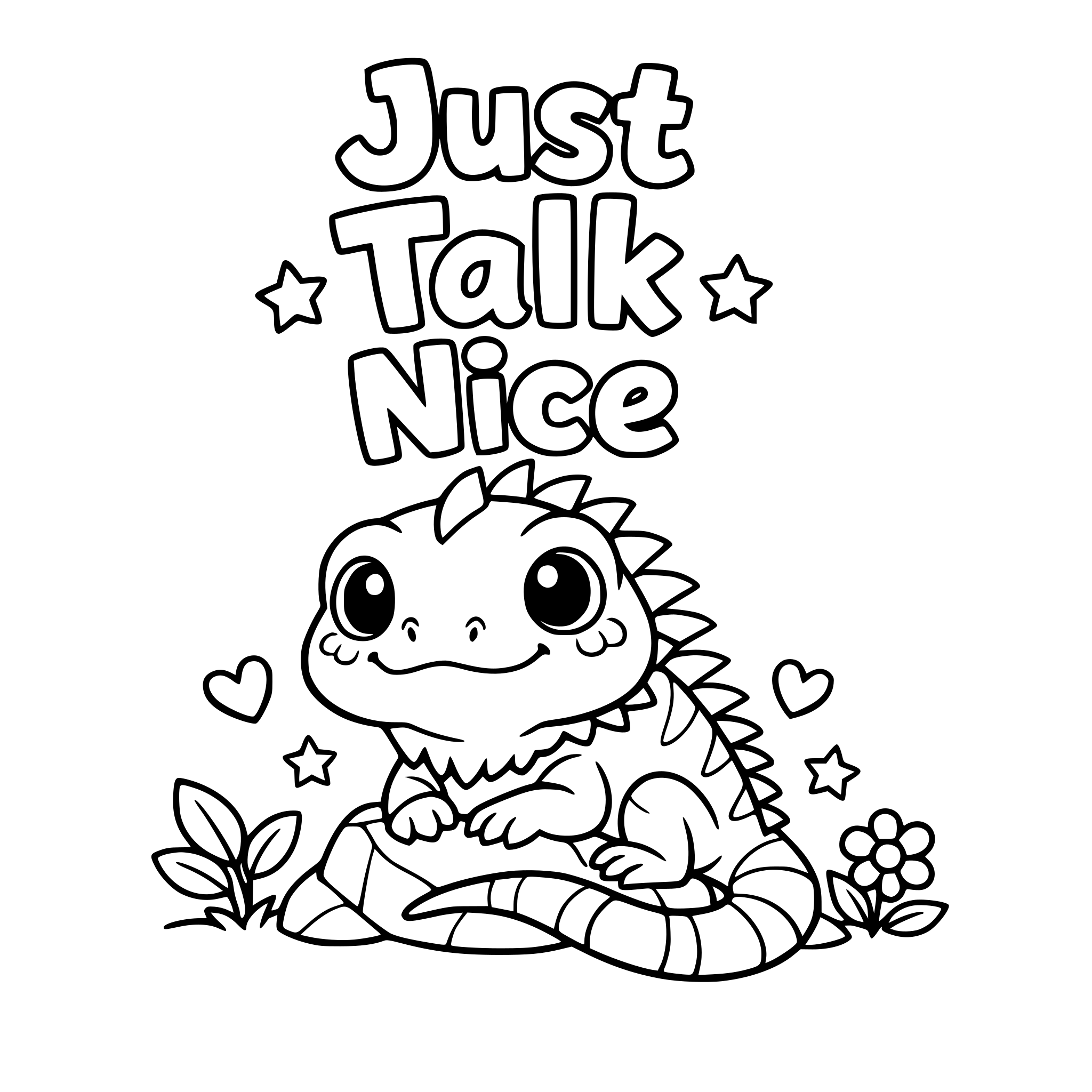 Just Talk Nice with a cute image of an iguana to color