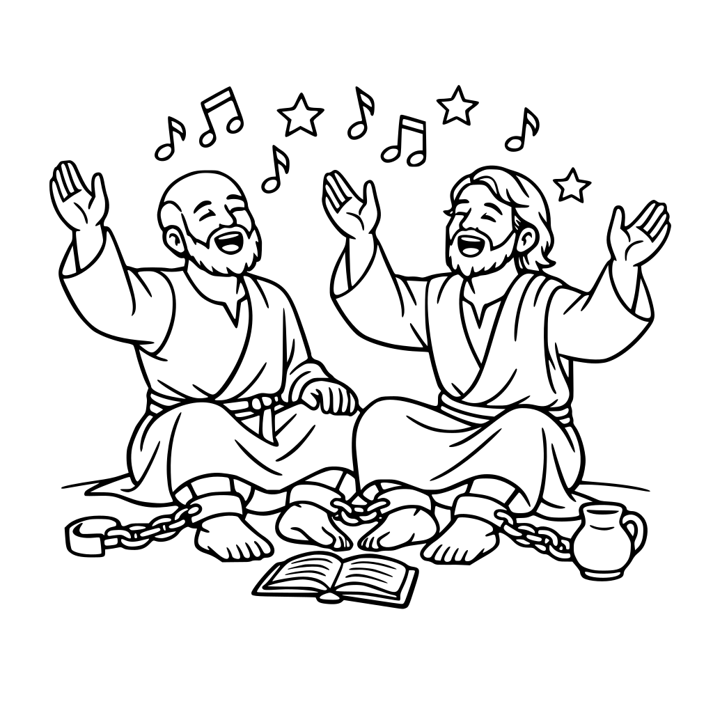 Paul and Silas praising God in prison
