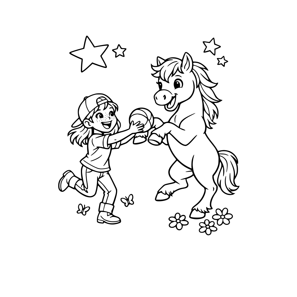 Girl with freckles horse playing