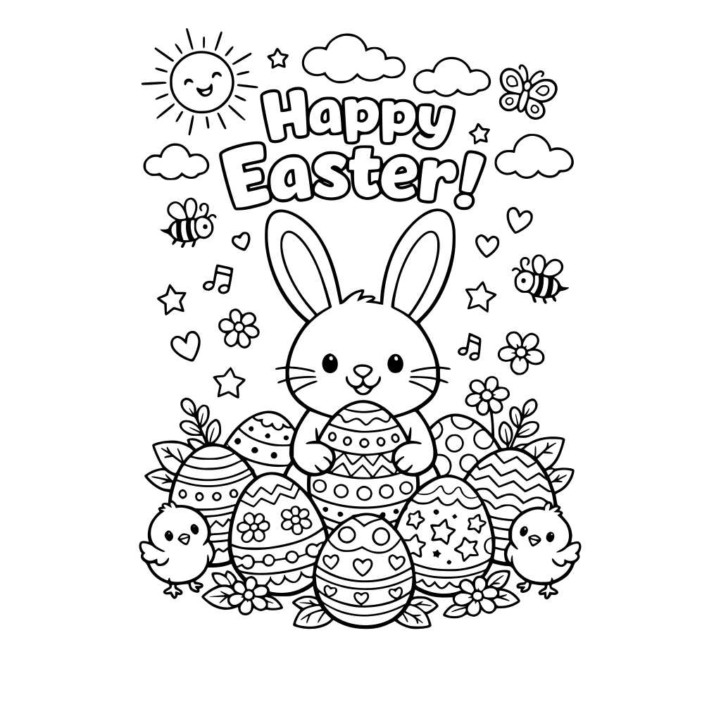 Portrait orientation 8.5”x11” Easter coloring book for children.
