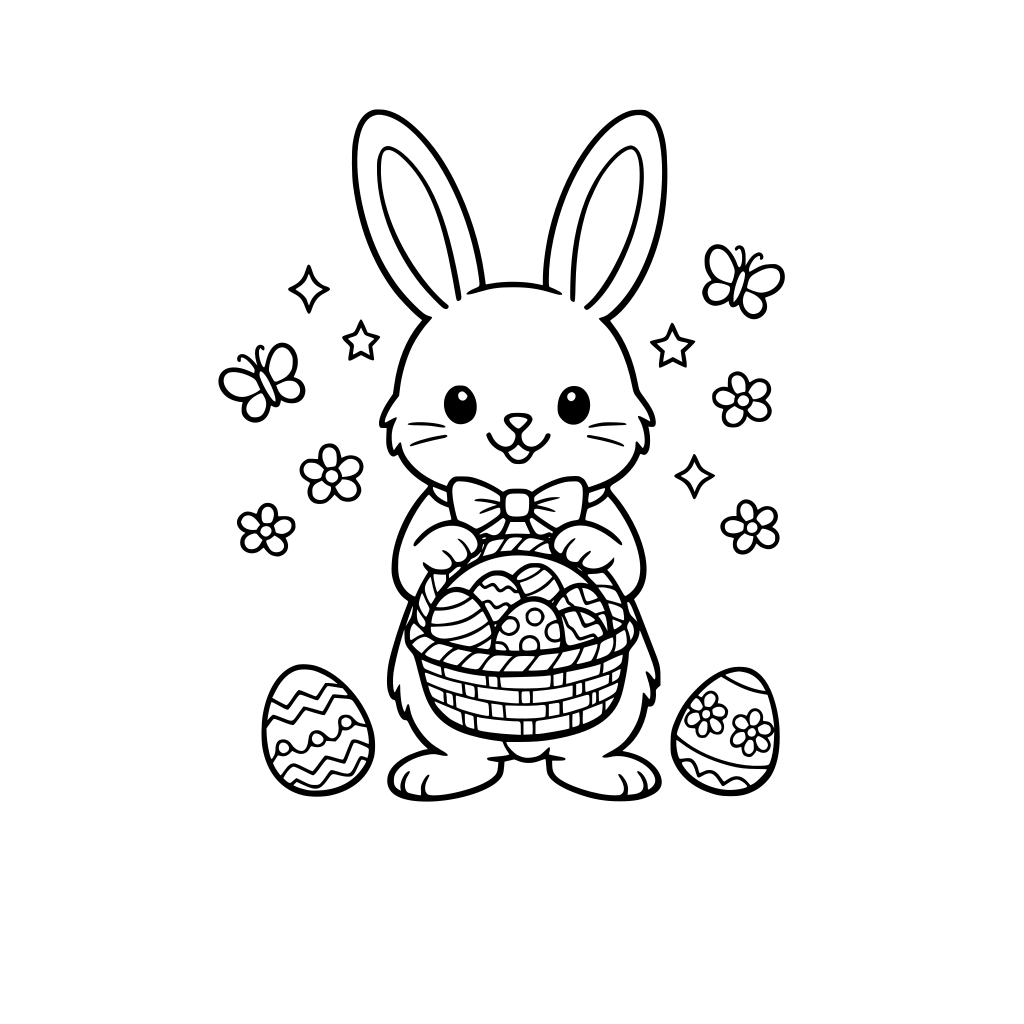 An Easter bunny with a basket of easter eggs