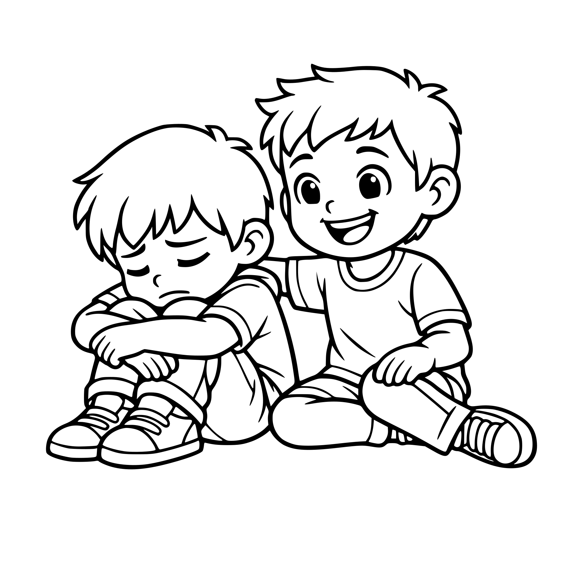 Faça uma criança triste sentada ao chão, abraçando suas pern