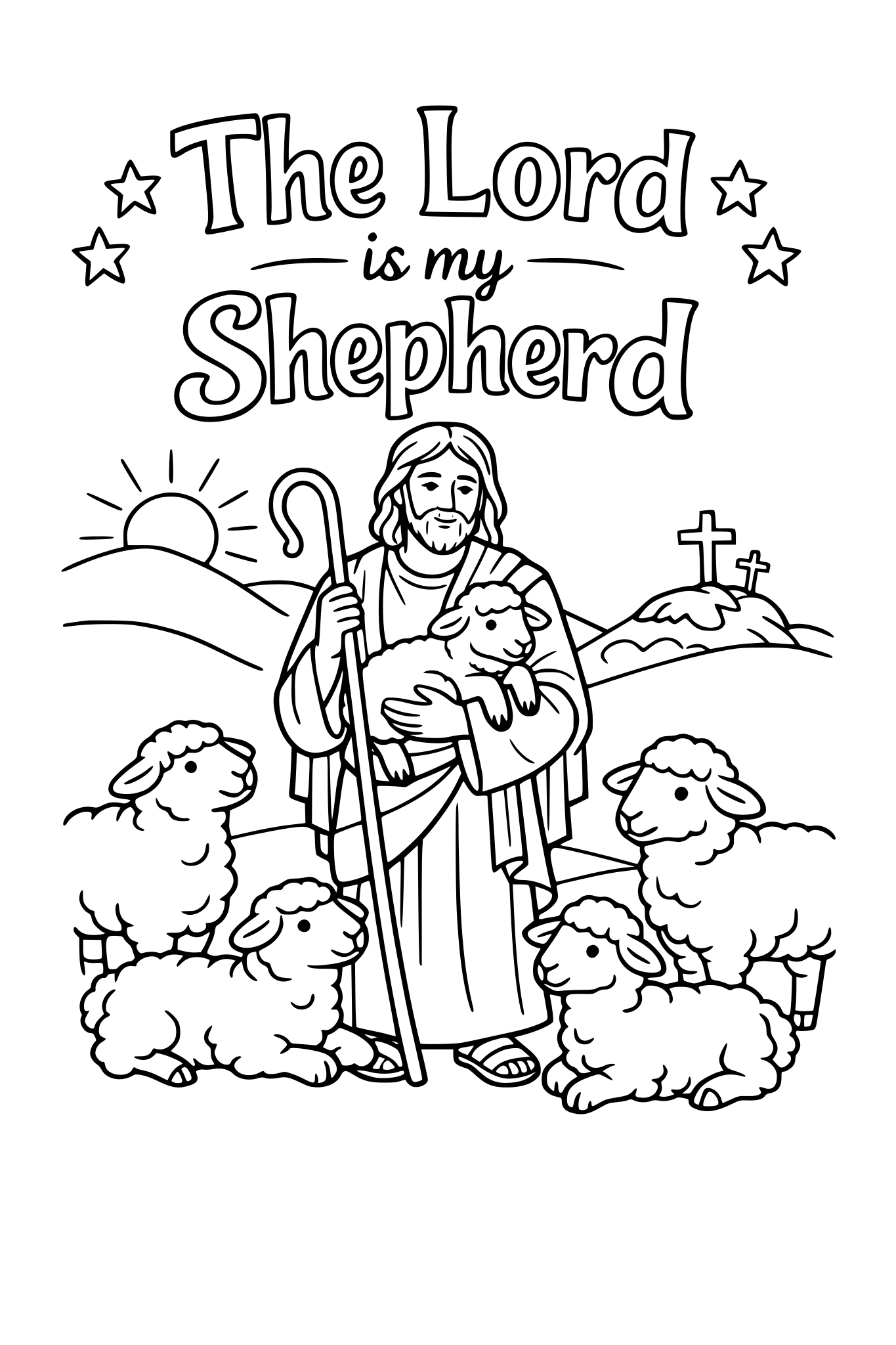 I would like a coloring page based off of the Bible verse "The Lord is my Shepherd"