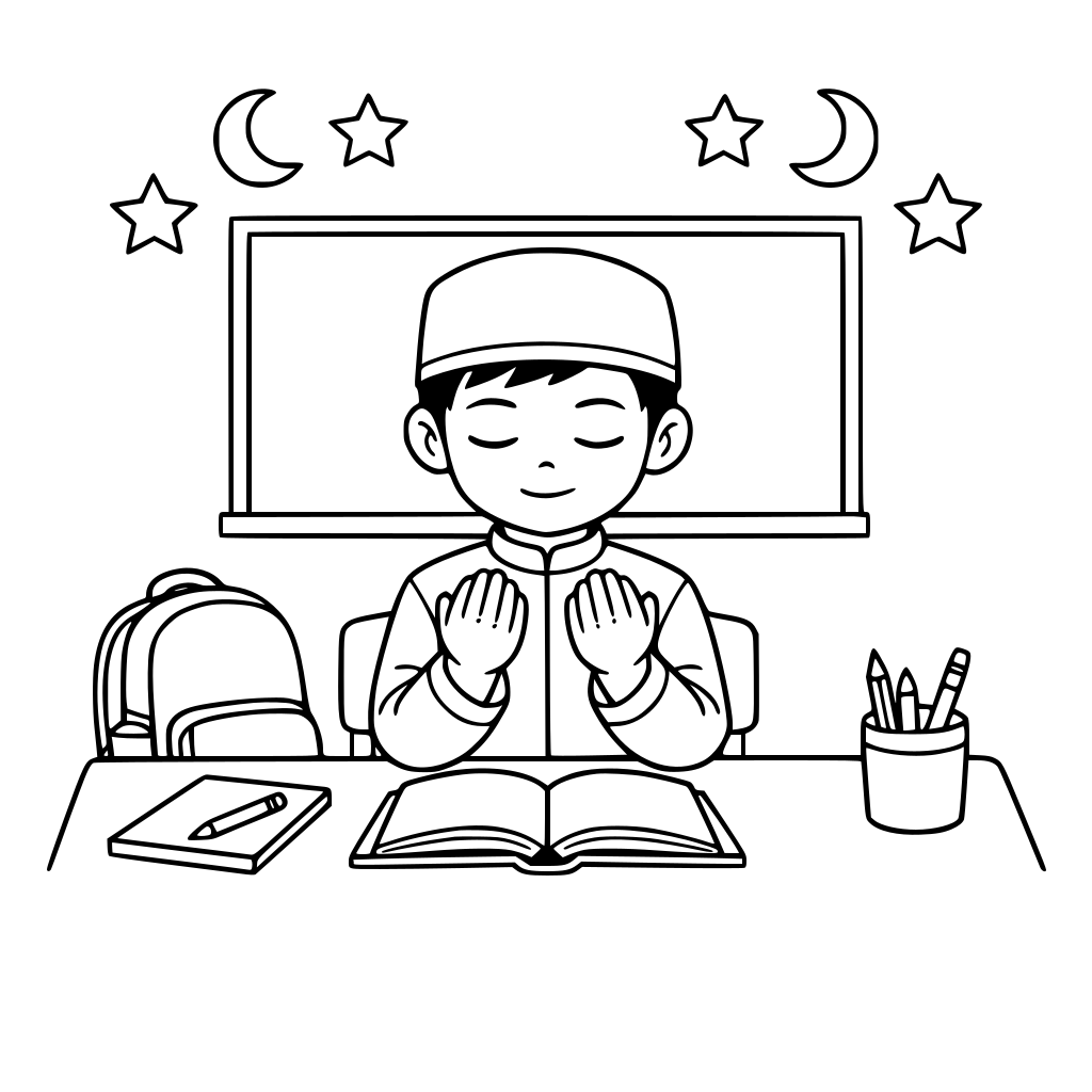 Muslim student recite doa in classroom