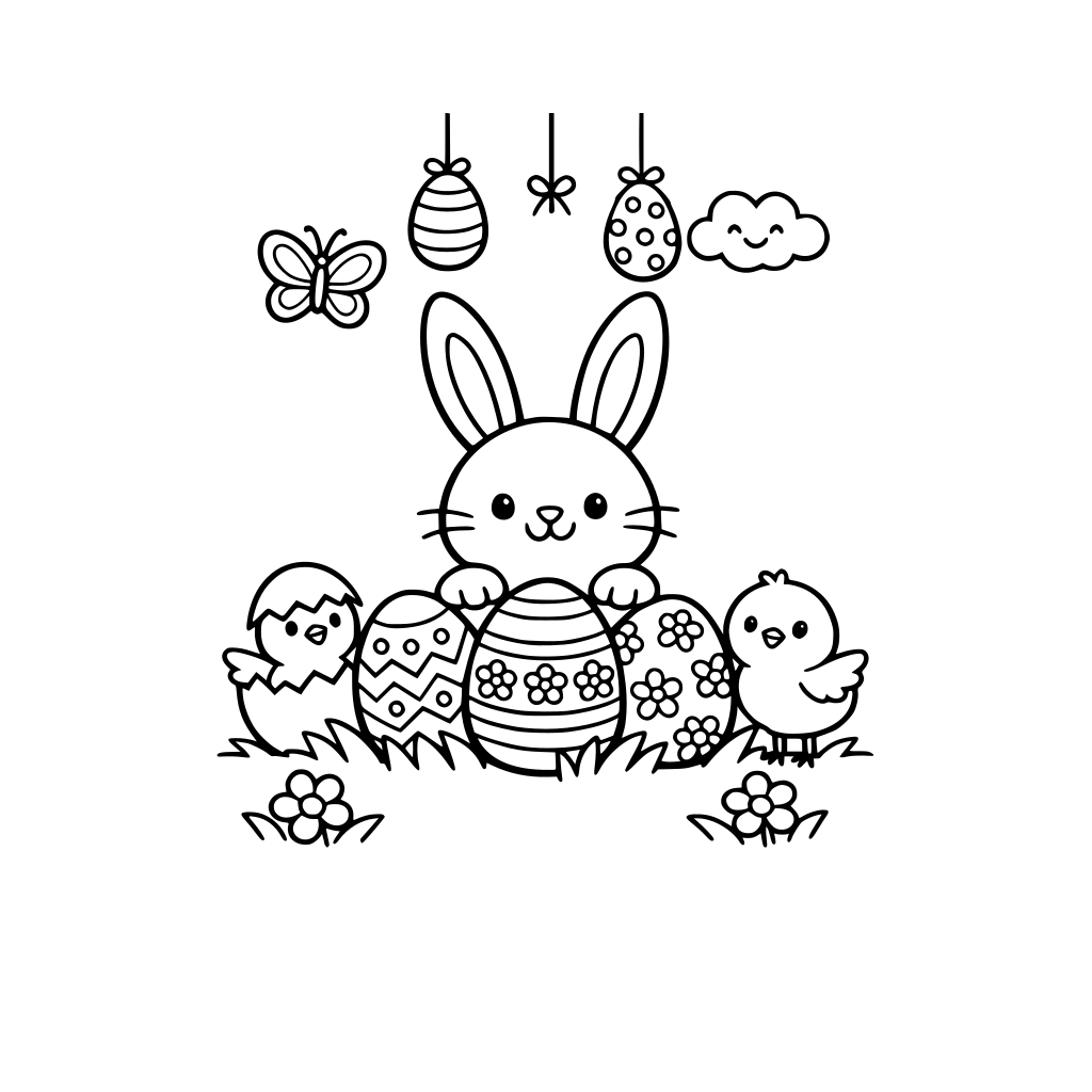 kolorowanka na święta wielkanocne 8.5x11 in proste ładne linie, wyrażne kształty