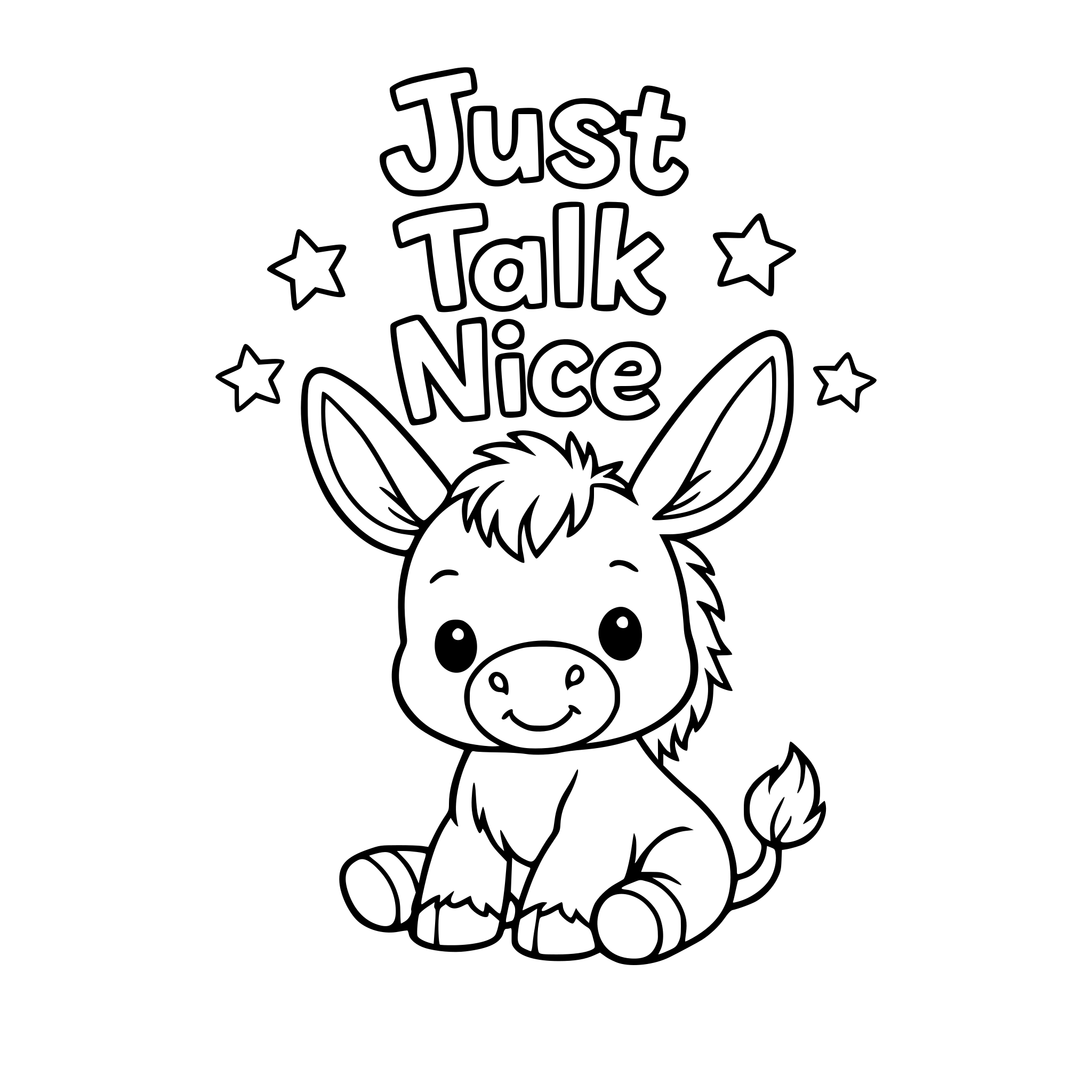 Just Talk Nice with a cute image of a donkey to color