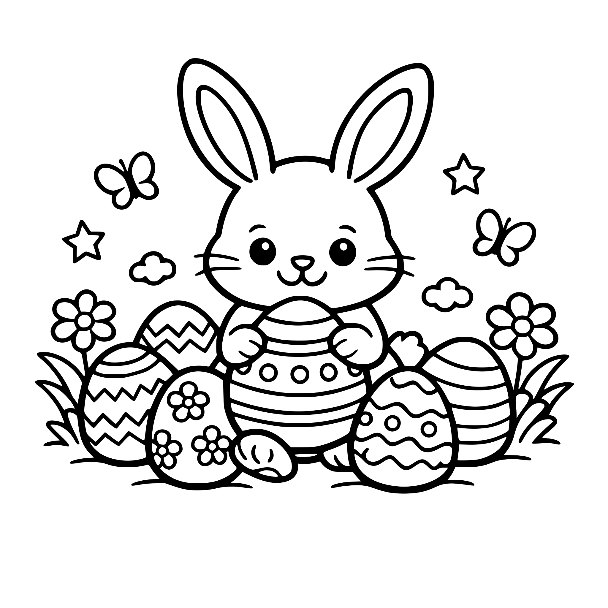 Easter scene with a bunny and easter eggs