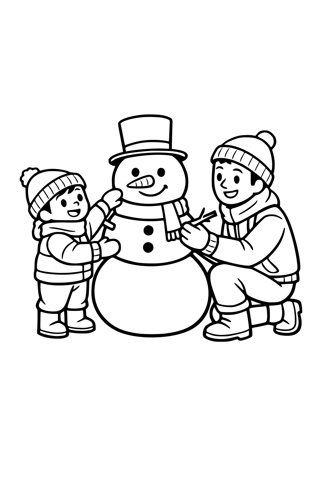 child with dad making a round snowman