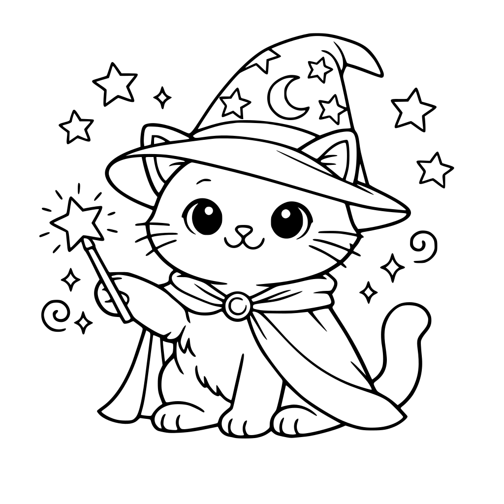 Grazioso gatto con un cappello da mago