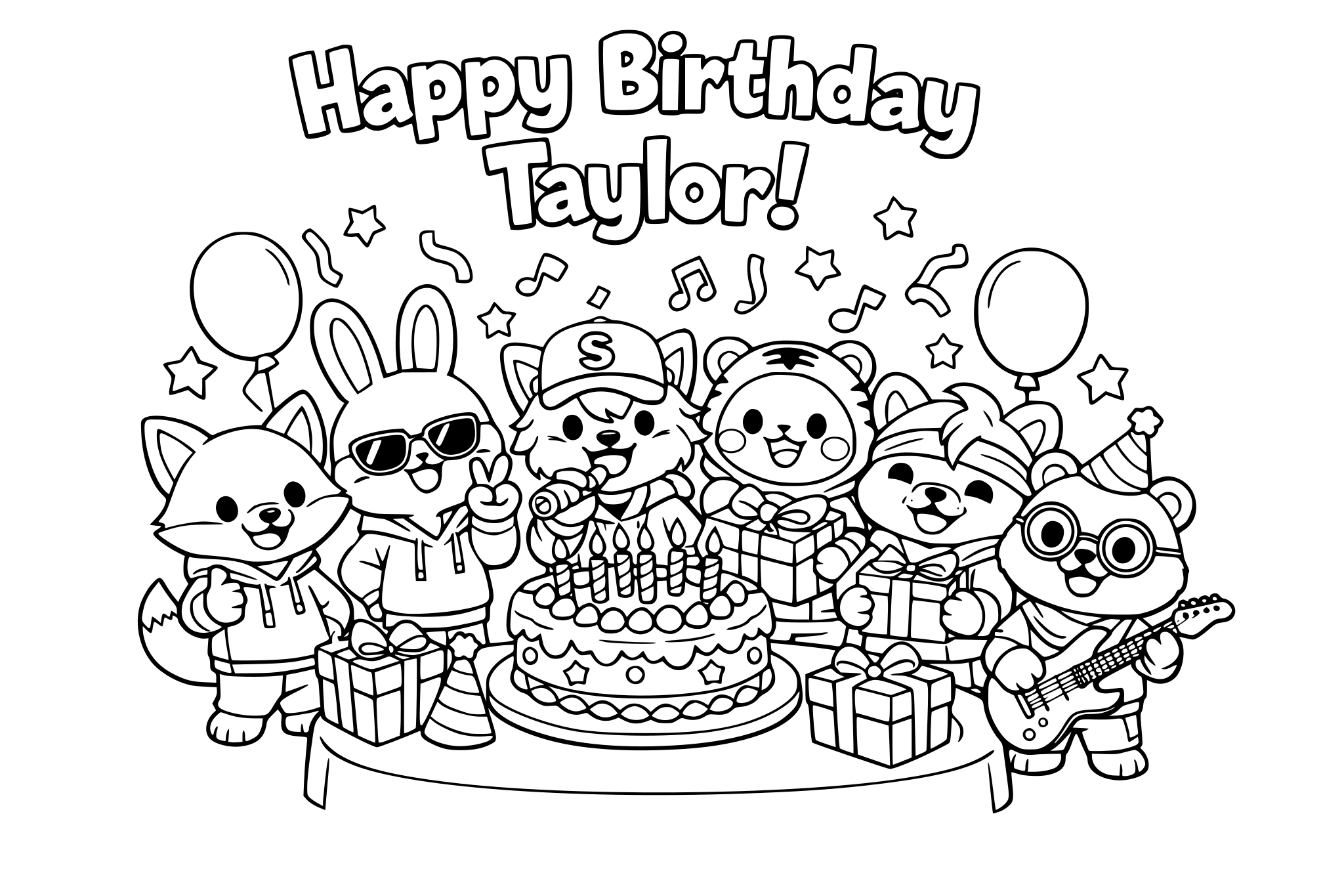 Stray kids skzoo theme with happy birthday Taylor written at the top
