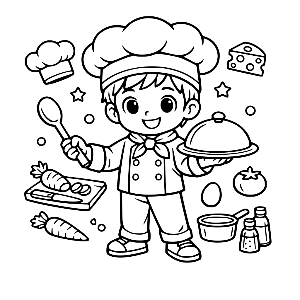 buatkan gambar mewarnai koki cilik laki laki