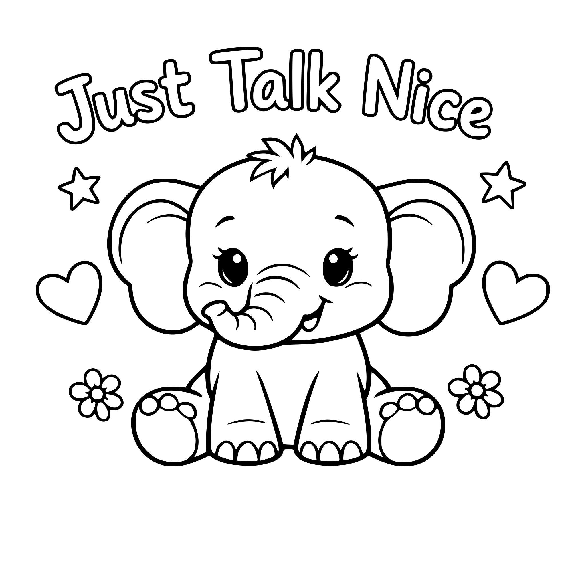 Just Talk Nice with a cute image of an elephant to color