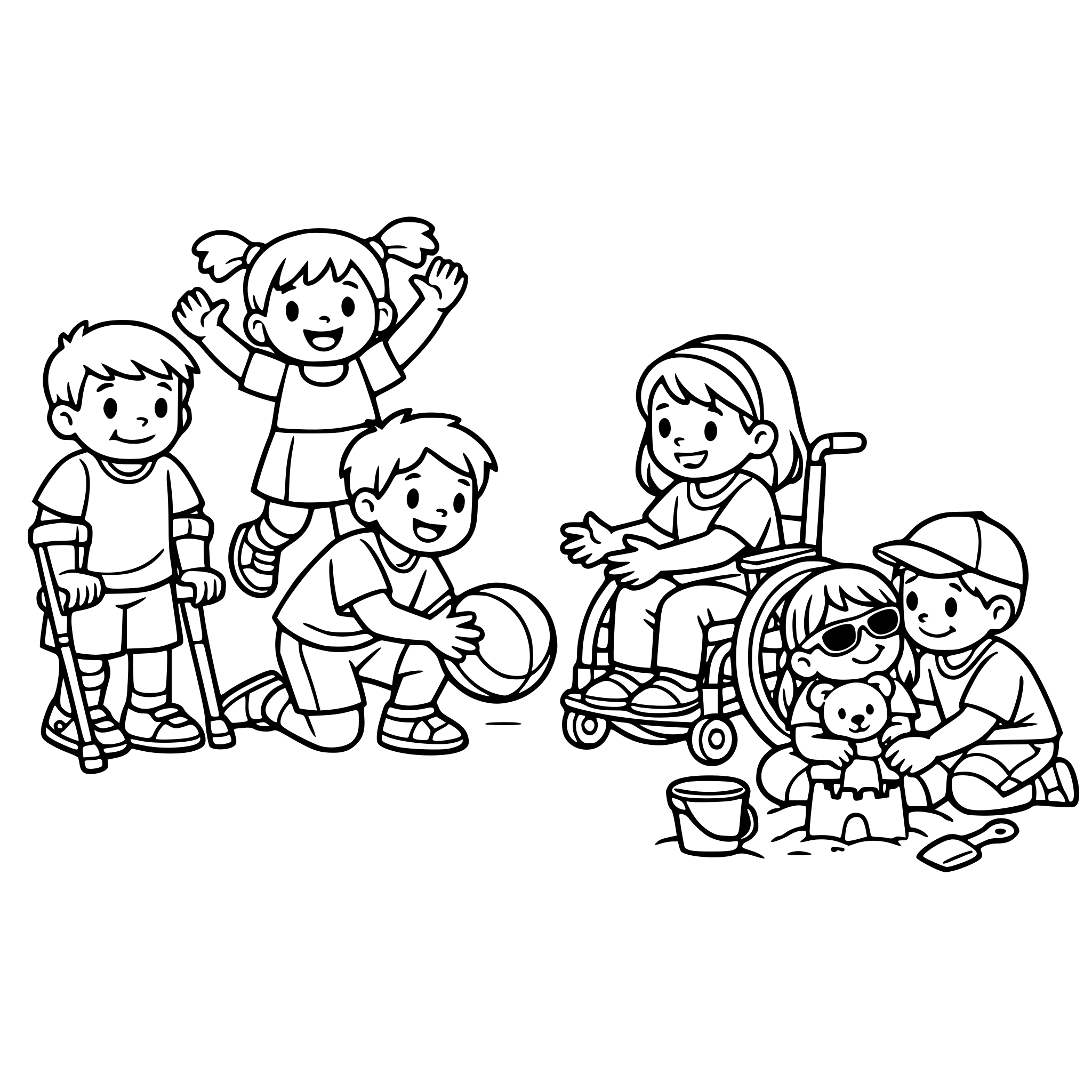 Niños jugando juntos algunos con discapacidad