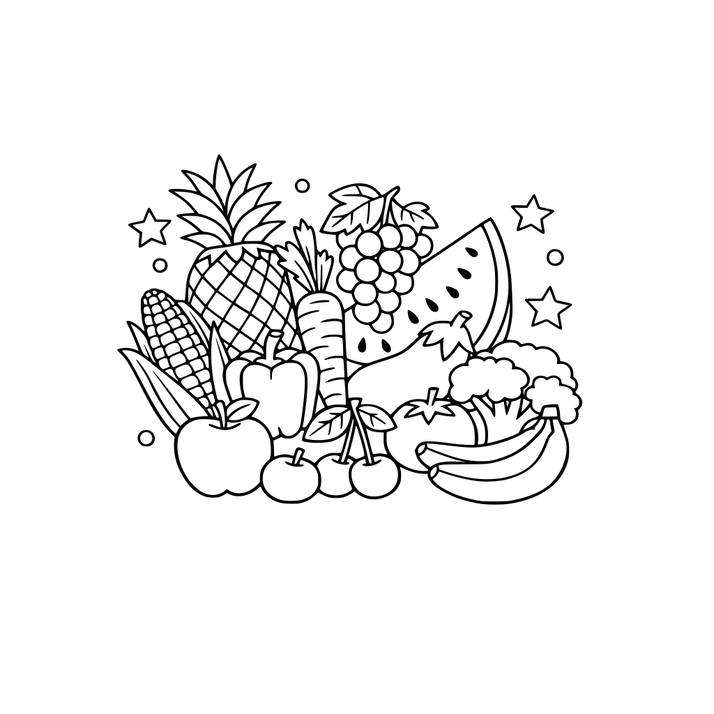 fruits, vegetbles, colorng