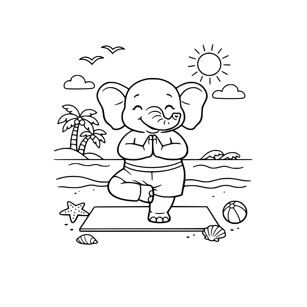 An elephant doing yoga on the beach