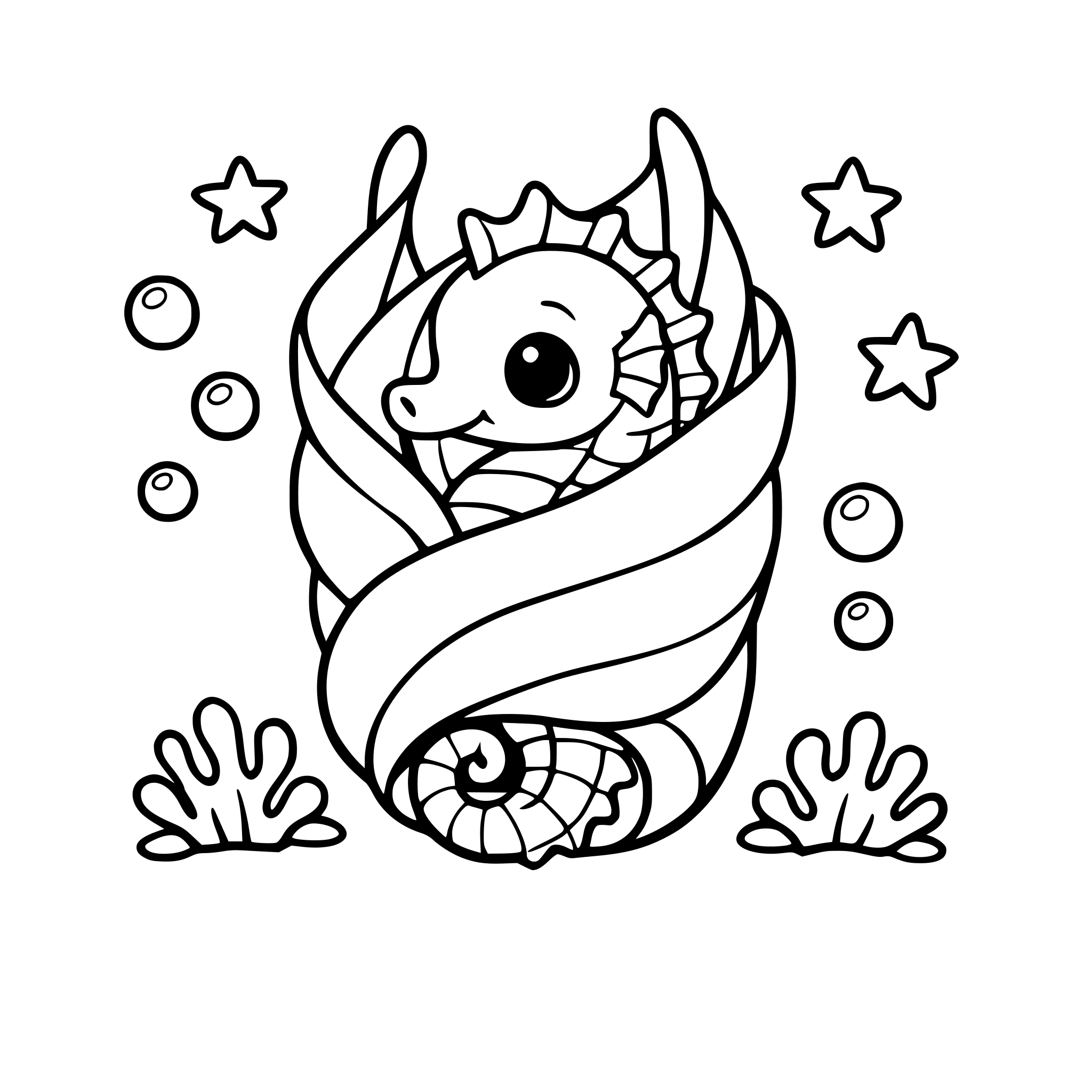 A tiny seahorse gently wrapped in seaweed like a blanket