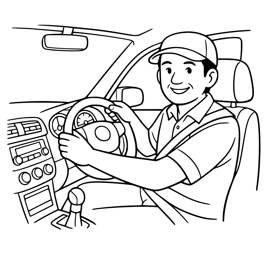 Pak sopir sedang nyetir mobil di dalam mobil