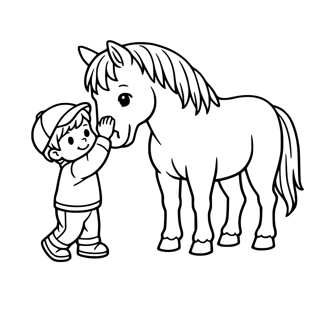 Dziecko głaszczące konia