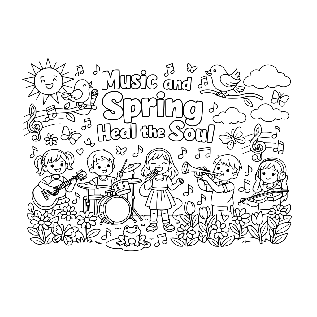 create a collaborative poster/bulletin board for spring/music in our schools in our month. I would like it to say "Music and spring heal the soul". There will be 252 students coloring.