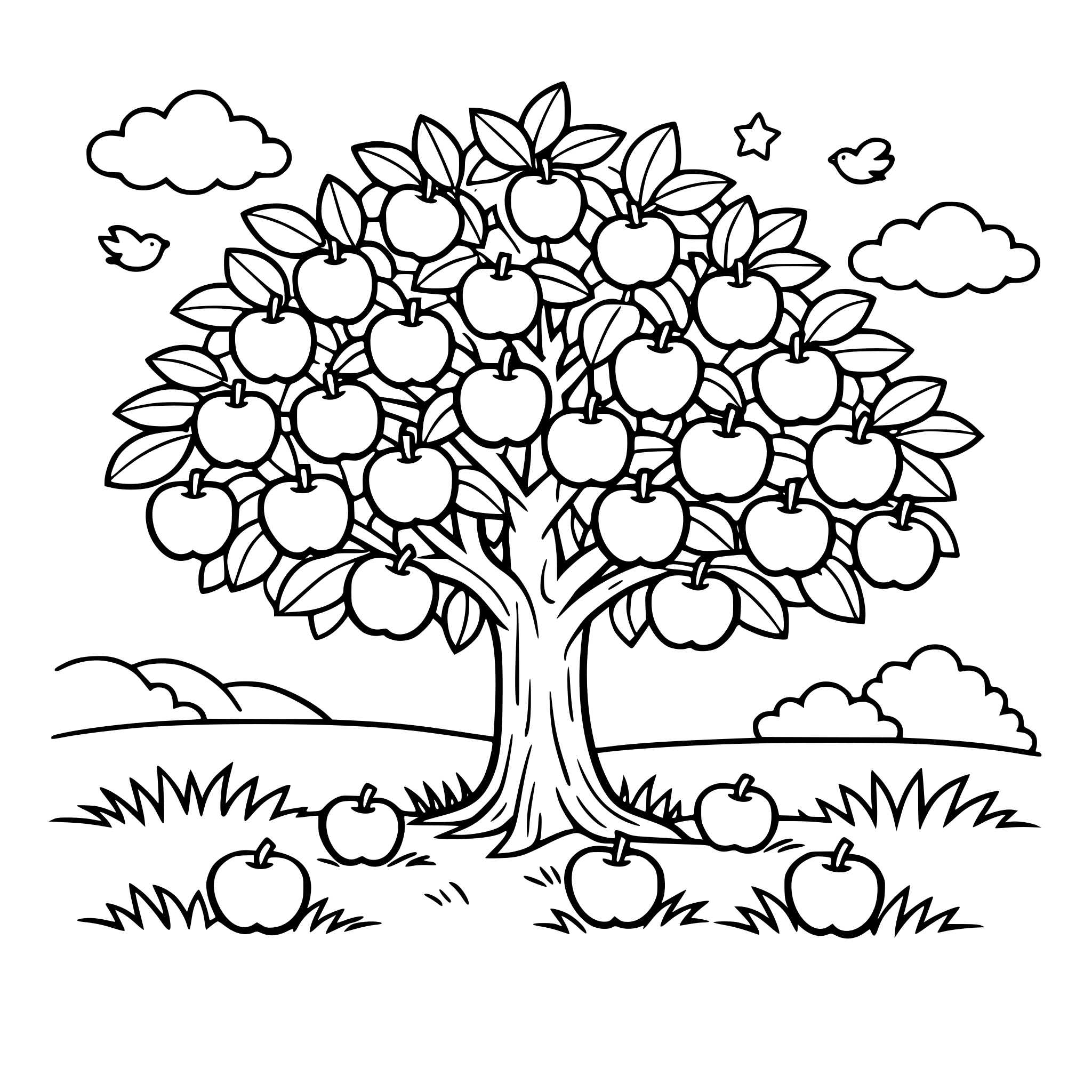 an apple tree with lots of apples growing in a grassy meadow