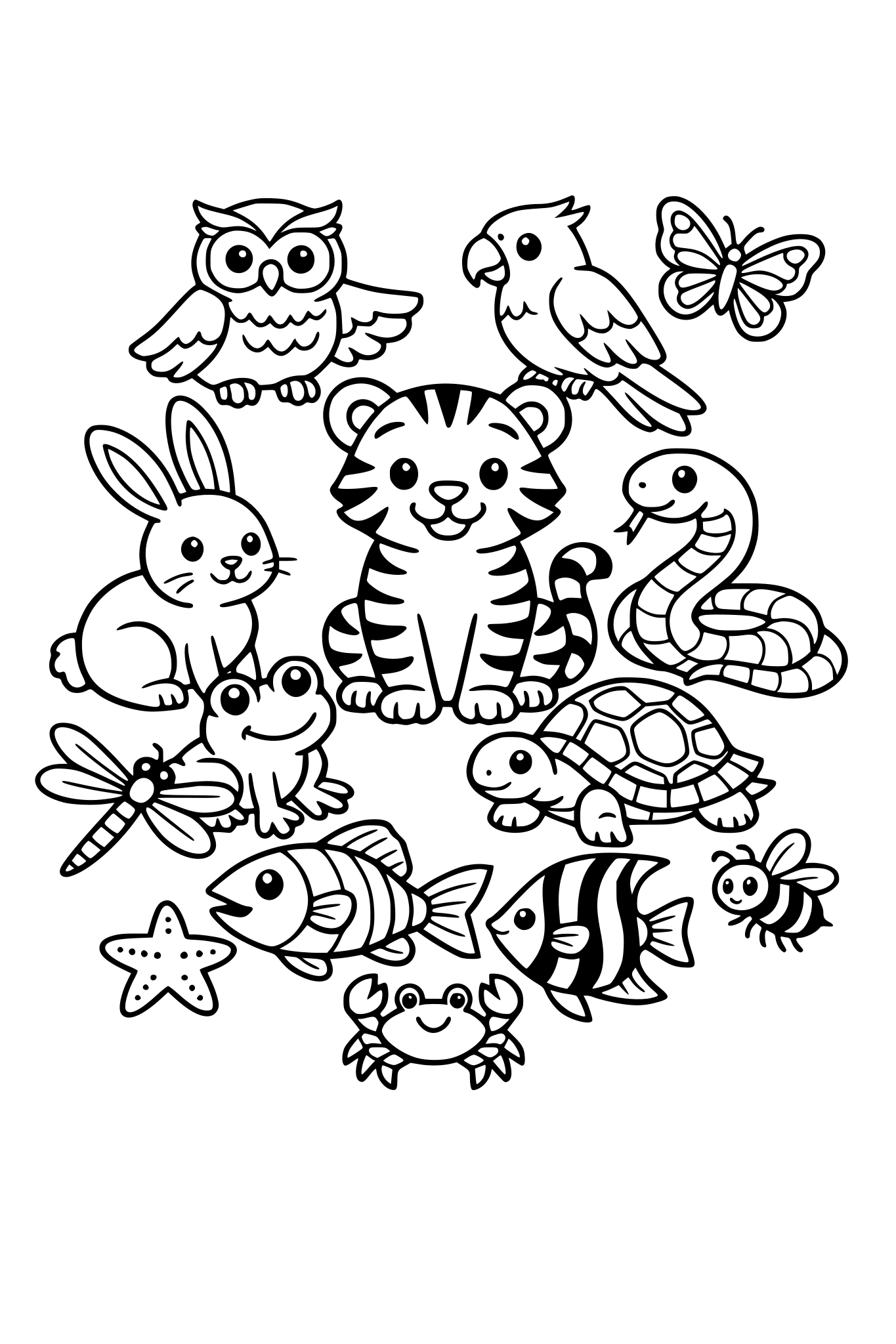 mammals, birds, reptiles, fish, insects