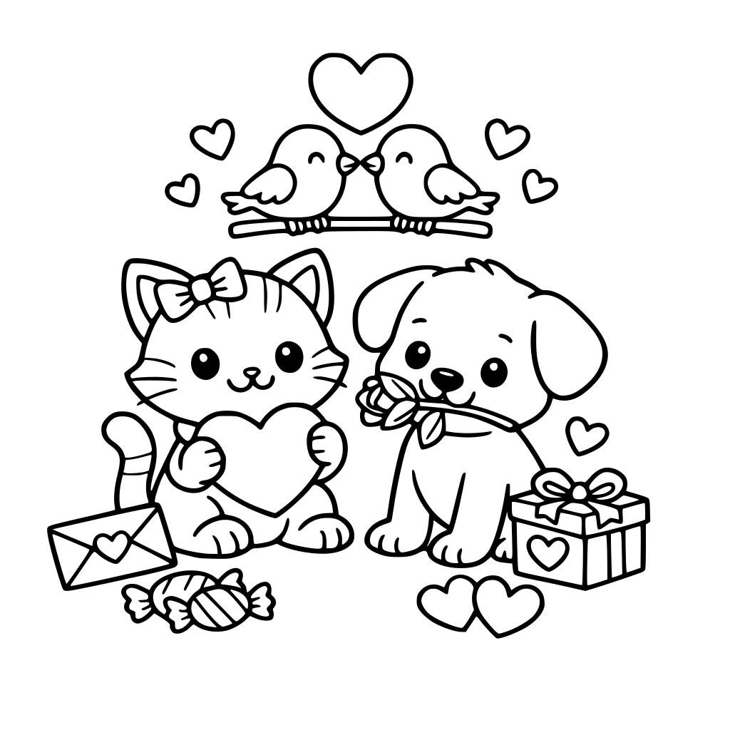 Valentines day coloring book with animals