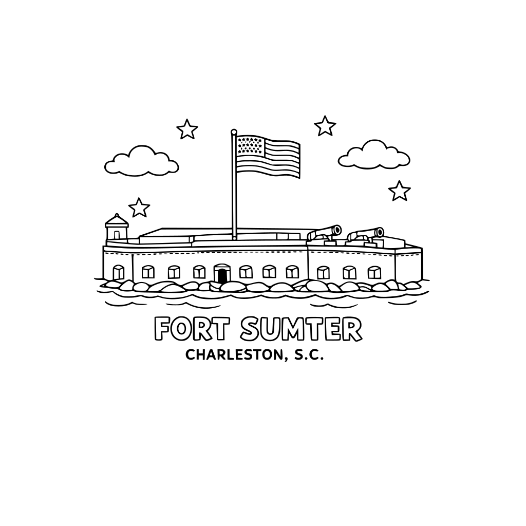 Please create a line-art drawing of fort sumter in charleston sc