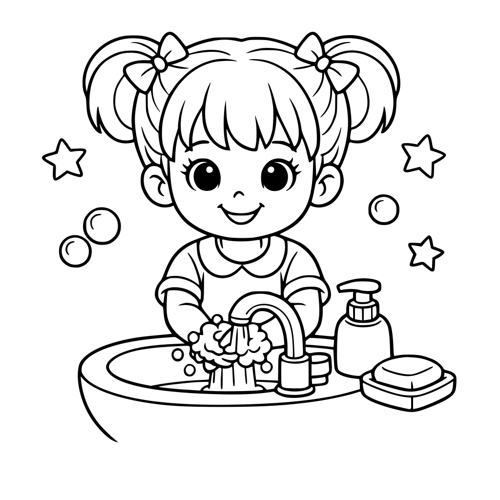 طفلة صغيرة لطيفة تغسل يديها