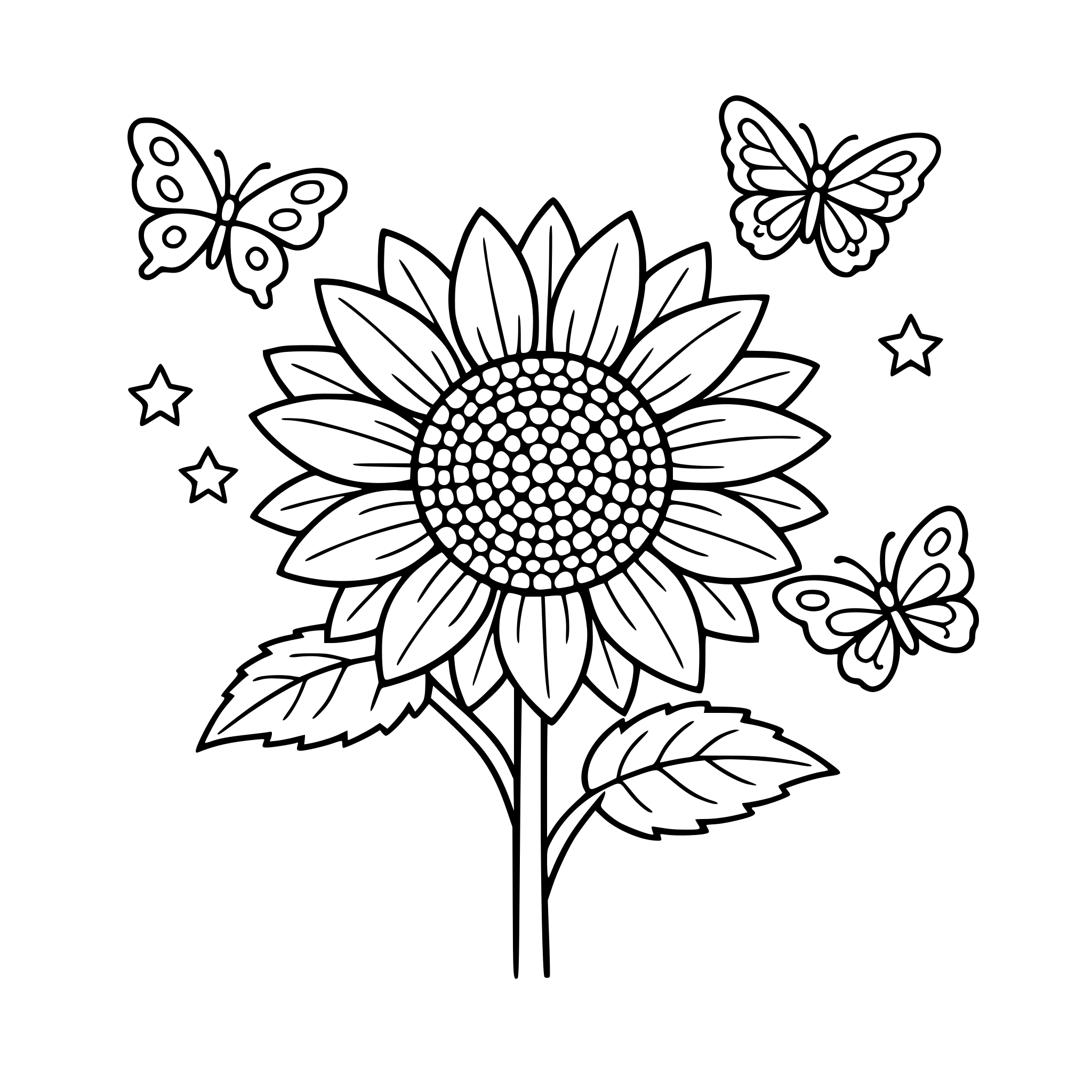 Give me a simple drawing of sunflower along with butterflies
