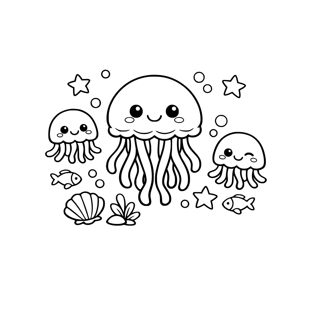 coloring page for small child of jelly fish