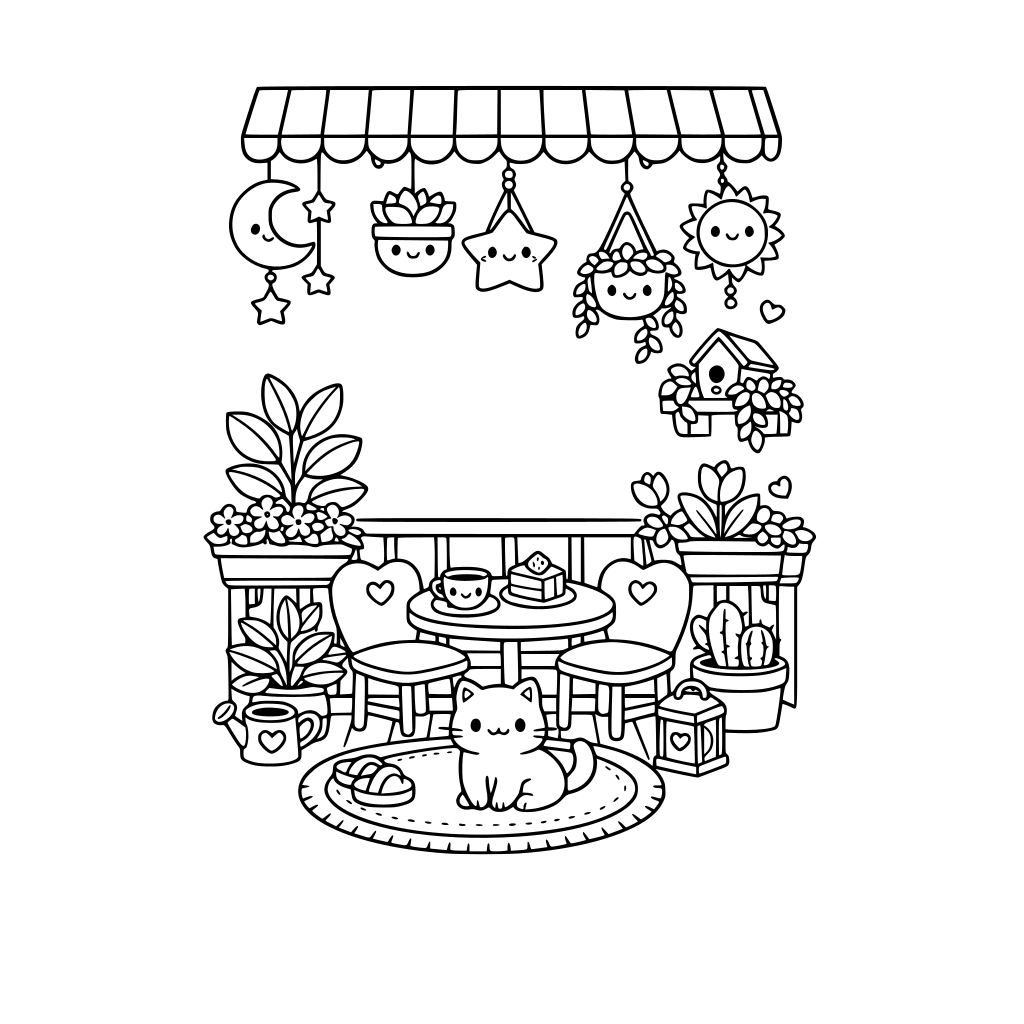 cute kawaii balcony with plants