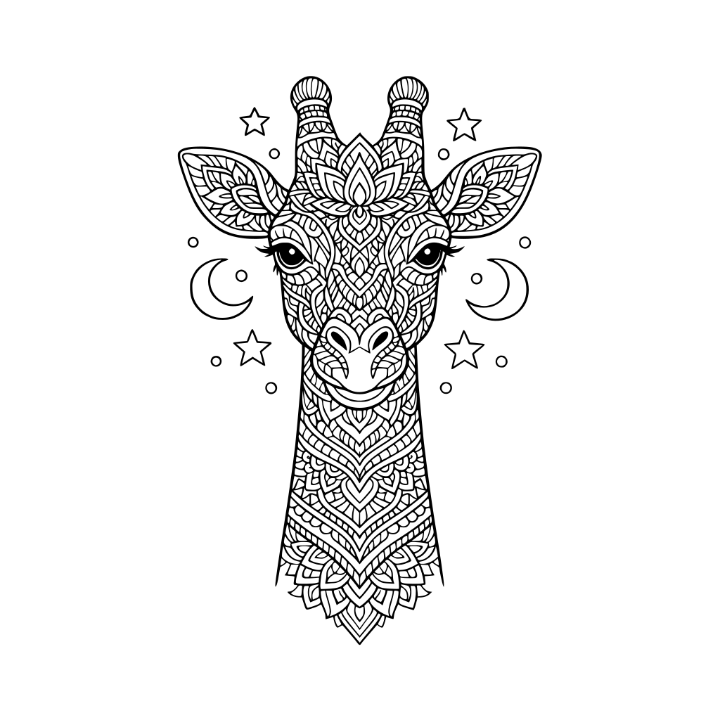 mandala giraffe, elegant patterns and lines