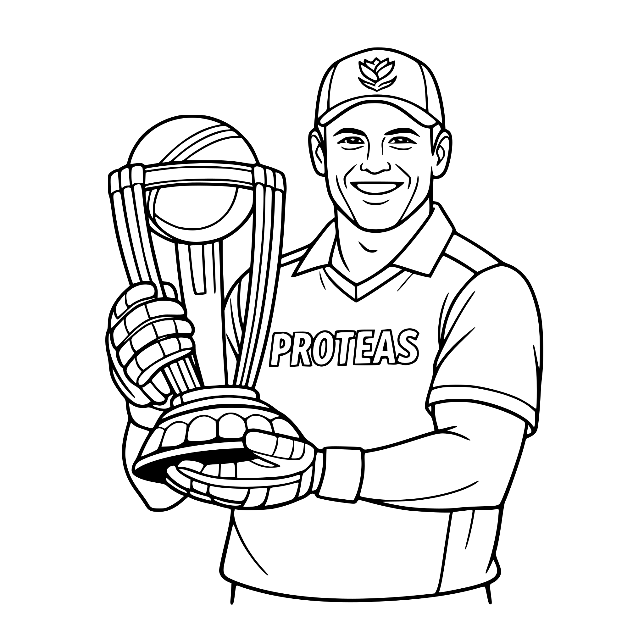 Realistic protea cricket player holding the ODI world cup trofee