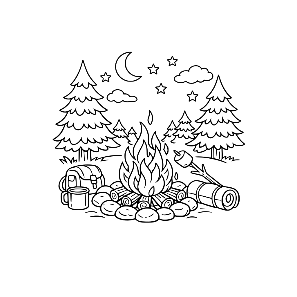 a campfire in the woods