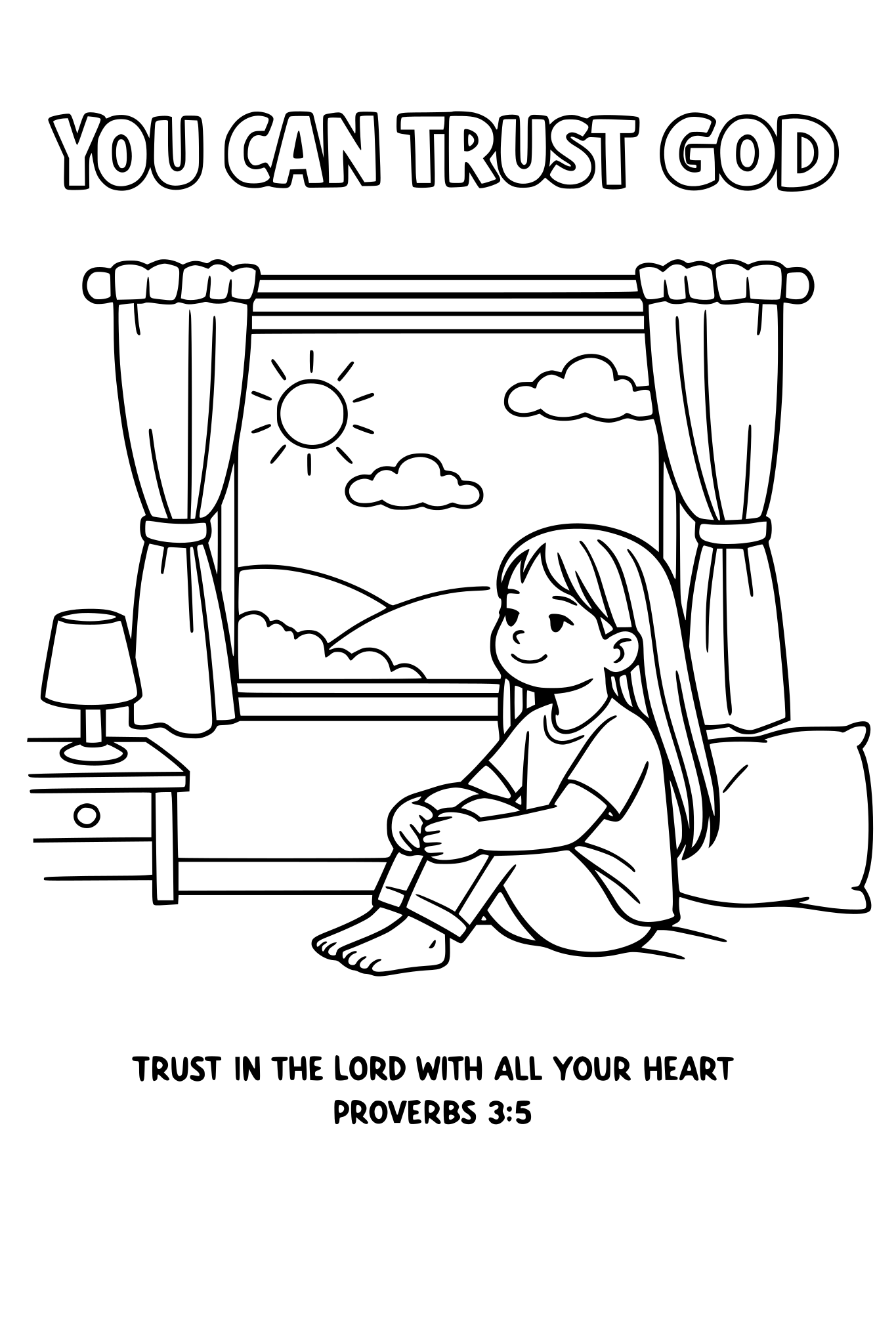 Black and white coloring page, simple kids line art, one chi