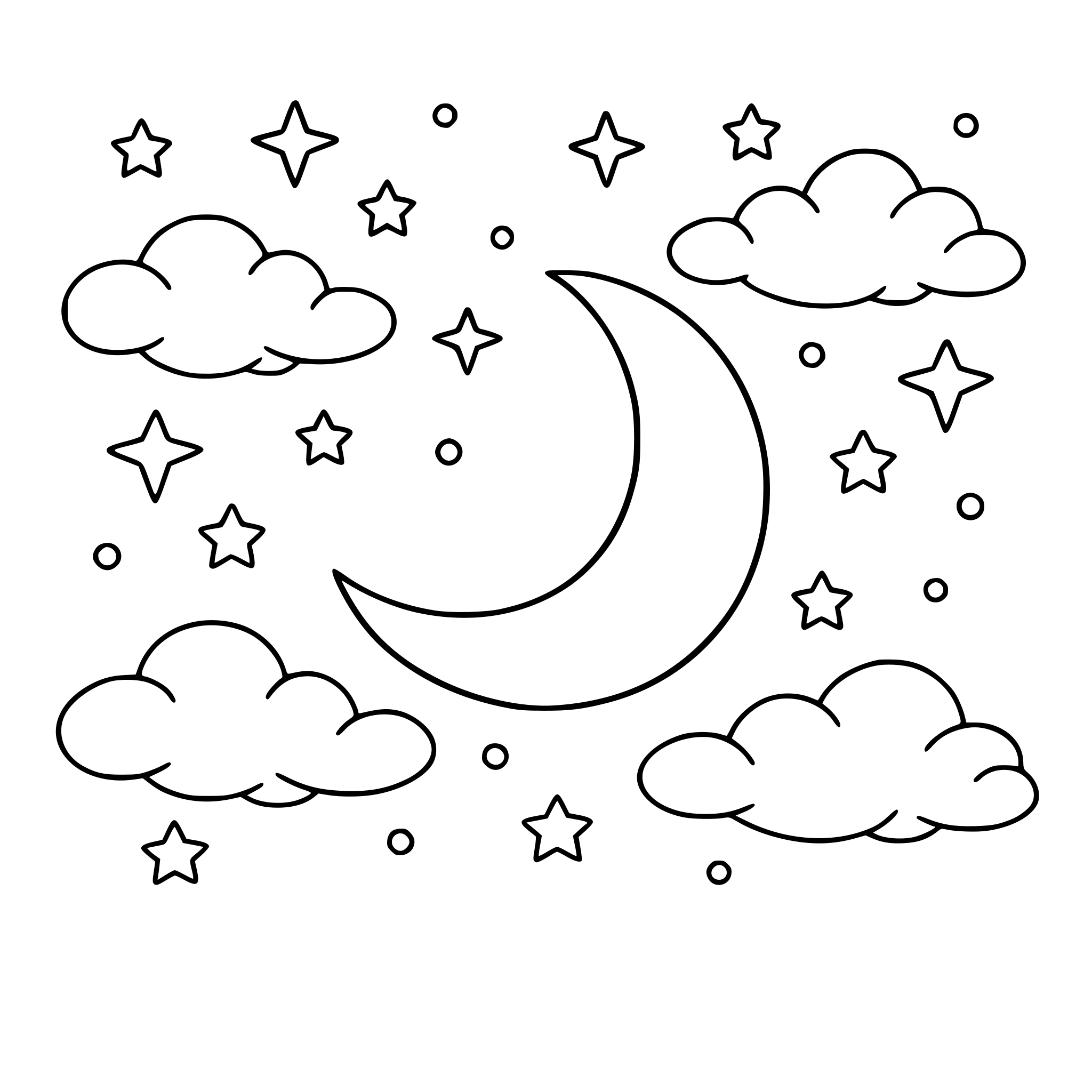 Night sky with stars, moon, gentle clouds