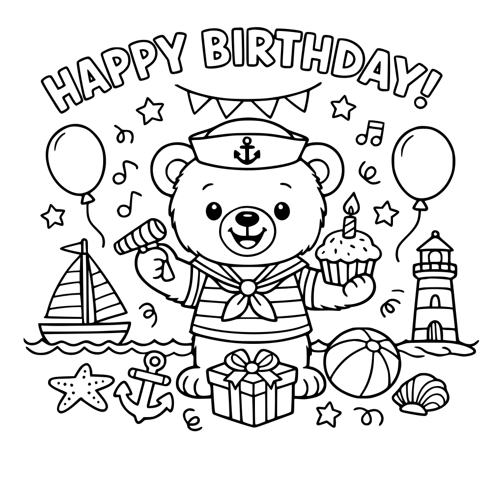 happy birthday cute nautical bear celebration